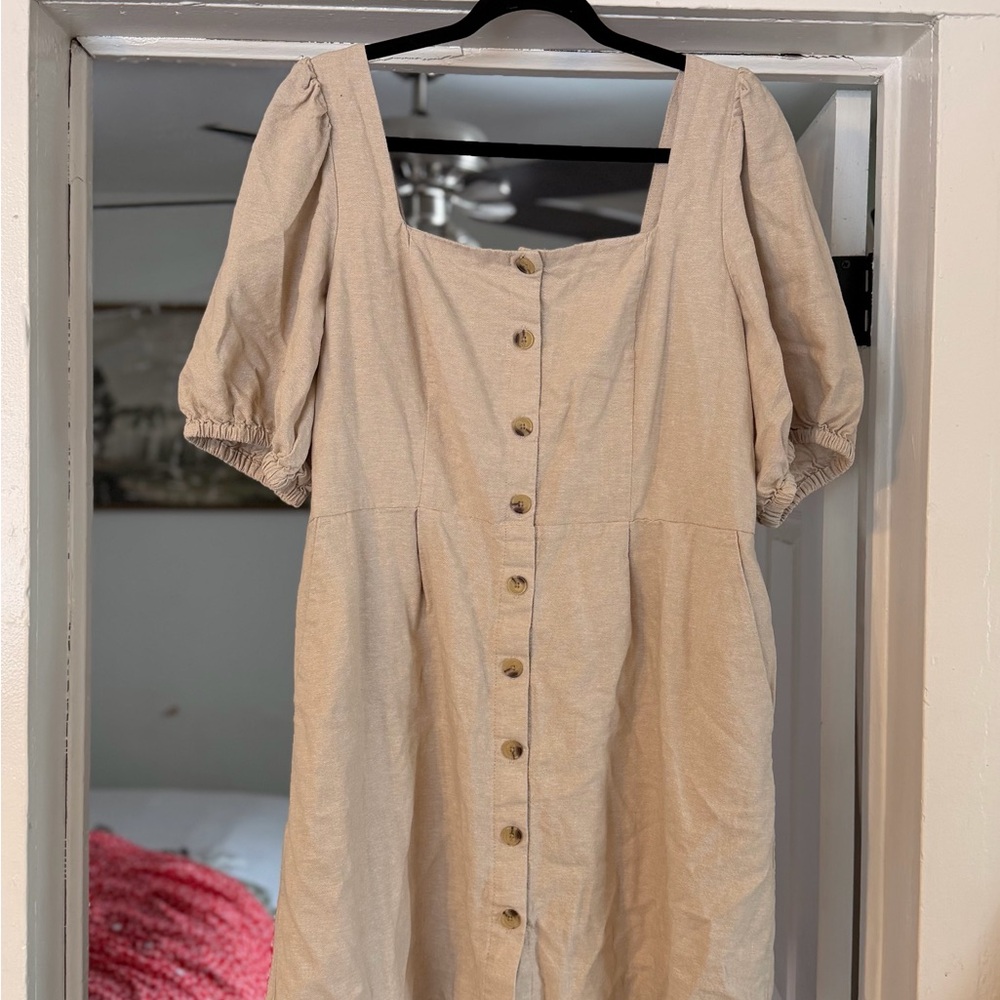 Old Navy Beige Button-Front Mini Dress